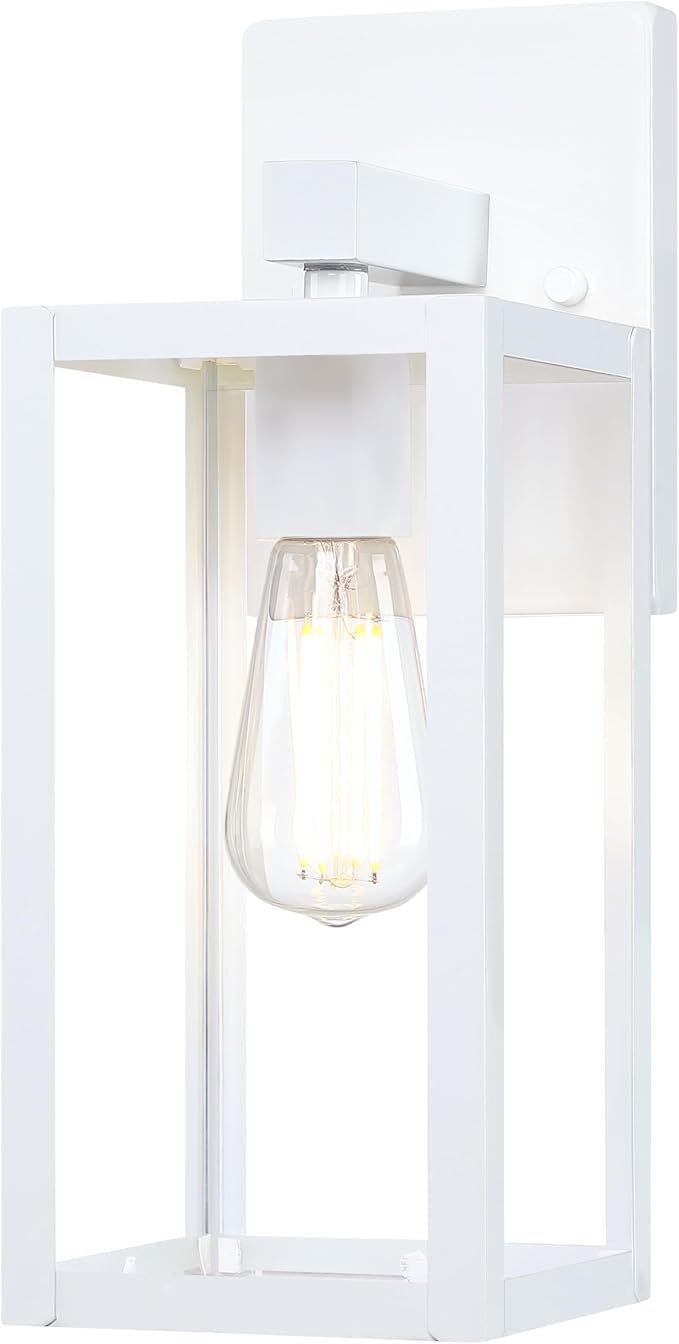 GRUENLICH Waterproof Large Outdoor Wall Lanterns, Modern White Porch Sconces with Clear Glass Shade, E26 Socket Max 60W, IP65 Rated, Metal Frame, for Patio, Front Door, Entryway, 1-Pack