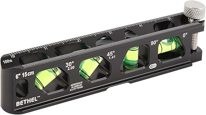 BETHEL 6 Inch Magnetic Torpedo Level with 4 Bubble Vials, V-Groove & Magnetic Rails, Black Aluminum Alloy Construction