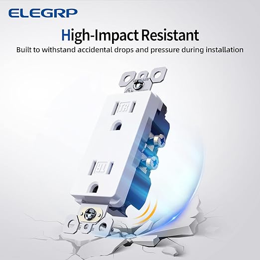 ELEGRP Decorator Wall Receptacle Outlet, Tamper Resistant 15 Amp Standard Electrical Wall Outlet, Residential Grade, Self-grounding, 125V, 2 Pole 3 Wire, 5-15R, UL Listed, Glossy White, 10 Pack