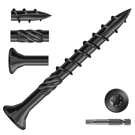 #8 x 1-5/8" Deck Screws (136Pcs) 1lb. Carbon Steel, Black, Flat Head, Rust Resistant epoxy Coated, with T25 Star Bit