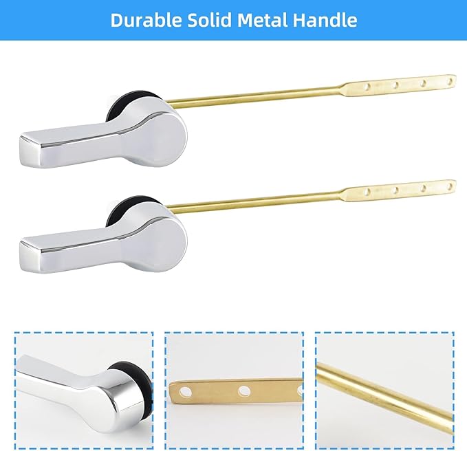 Hygie Rinse 2PCS Metal Toilet Handle Lever Flush Replacement, Universal Front Mount Handle With Stainless Steel Flapper Chains, Repair Kit, Chrome