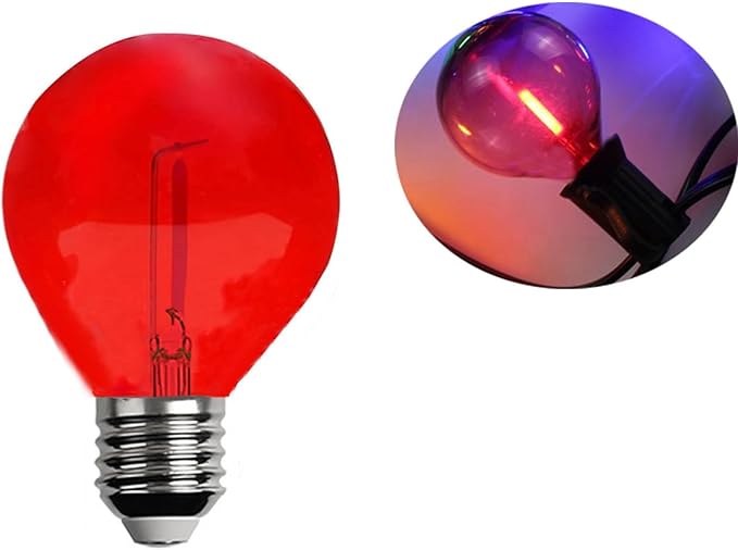 15 Pack G40 Plastic LED Replacement Light Bulbs 1W Shatterproof Red Color Filament Globe Bulbs E12 Candelabra Base Christmas Round Replacement Bulbs for Outdoor Indoor Patio String Lights(Red)