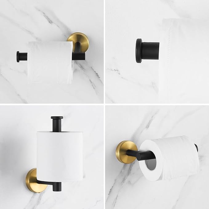 Bathroom Hardware Set 24 Inch, Black Gold Towel Bar Set Including 24" Hand Towel Bars, Toilet Paper Holders, Towel Rings, Robe Towel Hooks