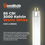 GoodBulb 21W 34 Inch T5 Fluorescent Light Bulb 3000K Warm White Medium Bi-Pin Base 2100 Lumens 85 CRI 36000 Life Hours Instant/Programmed Start (Pack of 40)