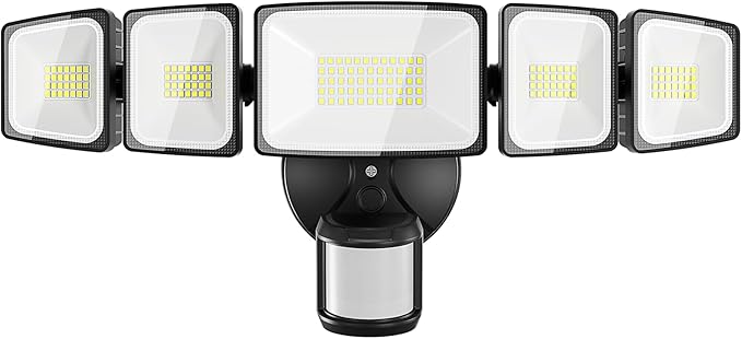 Onforu 120W 12000LM LED Security Lights Motion Sensor Outdoor, Dusk to Dawn Flood Lighting, 5 Heads 360° Wide Angle Illumination, 6500K IP65 Waterproof Hardwired Floodlight Motion Detection (Black)