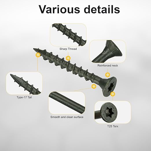 Deck Screws #8 x 1-1/2’’, T25 Star Torx Drive Flat Head Wood Screws, Green, 5lb