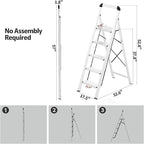 KINGRACK Aluminium 5 Step Ladder, Lightweight Step Stool with Non-Skid Pedals, Handrail, Foldable Step Ladder for Kitchen, Garage, Home, Space Saving, Sturdy and Portable, Silver