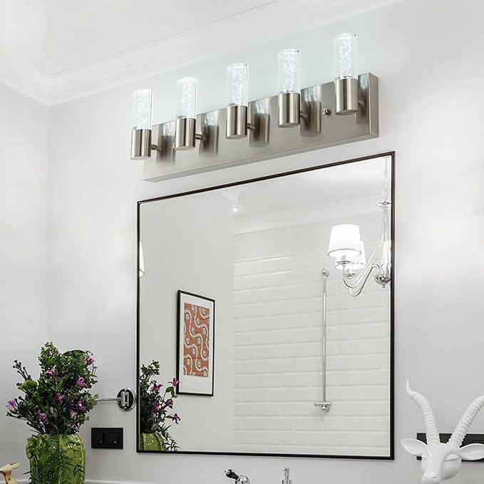5-Light Bathroom Light Fixtures, Modern Led Vanity Lights 40W 6000K (Non-dimmable) Brushed Nickel Vanity Lights Bathroom Fixture. for Bathroom, Bedroom, Living Room…