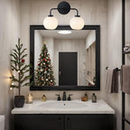 Minimalist Matte Black Metal Finish Glass Globe Double Wall Sconce, 17 Inch Hand-Polished Vanity Light with Milky Glass Shade Over Mirror, Wall Light for Hallway, Bathroom (Milk Glass-Matte Black)