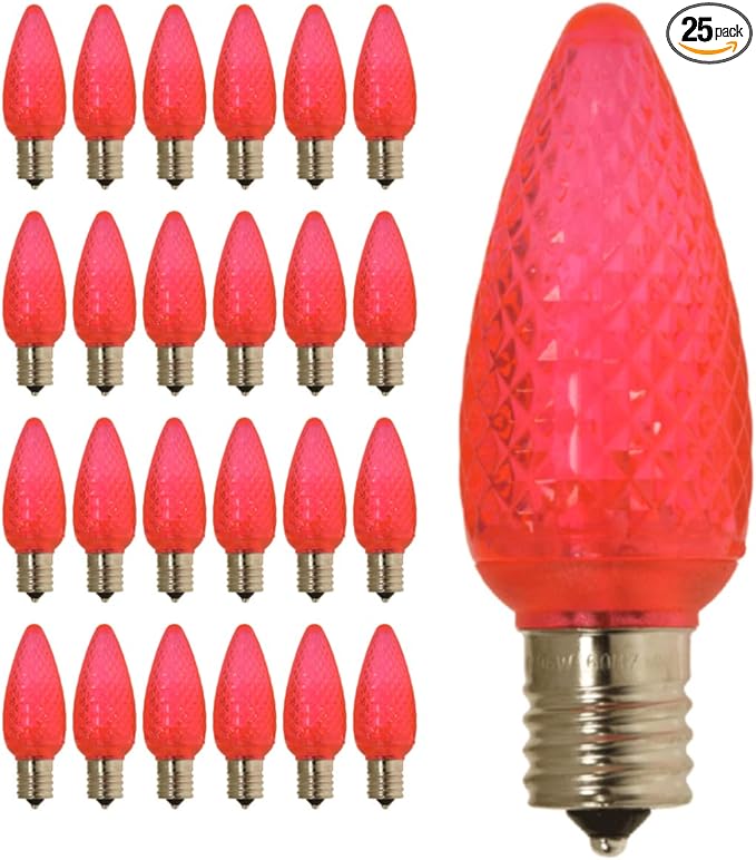 GoodBulb 0.6-Watt C9 Pink Diamond Faceted Holiday Light Bulbs Intermediate E17 Base 60 Lumens Christmas Lights Bulbs Ideal for Holiday Decorations Pack of 25 Bulbs