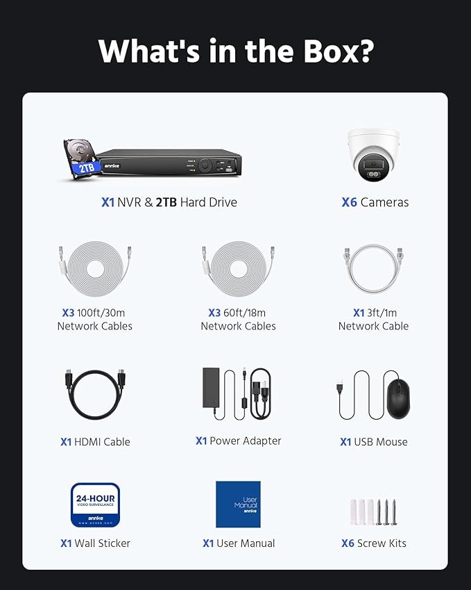 ANNKE 4K PoE Security Camera System, 12MP H.265+ 8CH NVR with 2TB Surveillance Grade HDD, 6Pcs 8MP IP Cams, Spotlight Color Night Vision, RTSP, IP67 Waterproof