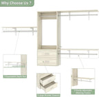 Cyclysio 8 FT Hanging Closet Organizer, 96 Inch Closet Organizer and Storage with 4 Adjustable Rods and 3 Shelving Towers, Wardrobe with Drawers for 4-8FT Spaces(Cut-to-Fit), Oak