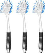 SetSail Dish Brush with Handle, 2 Pack Stiff Bristles Dish Scrubber with Built-in Scraper Dish Scrub Brushes for Cleaning Dishes, Pots and Pans, Kitchen Sink, 3 Pack, Black Blue