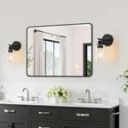 Set of 2 Wall Sconces for Bathroom,Black Modern Vanity Lights with Clear Glass Shade,Bathroom Wall Lamp for Mirror Kitchen Living Room Hallway Cabinet Porch
