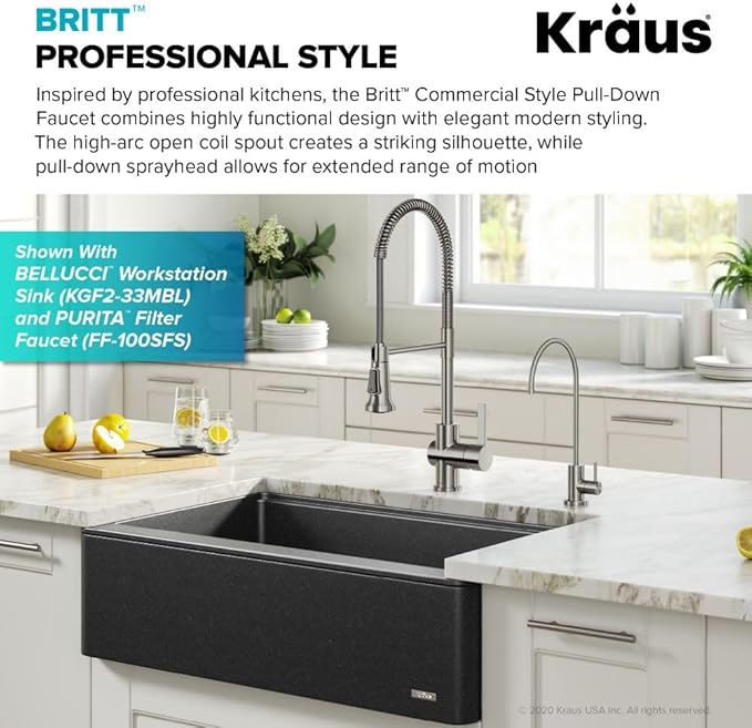 KRAUS Britt 2nd Gen Commercial Style Pull-Down Single Handle Kitchen Faucet in Spot Free Stainless Steel, KPF-1691SFS