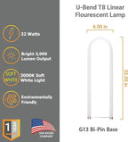 Diodesy- U-Bend T8 Fluorescent Tube Light Bulb 32W 3000 Lumens 3000K Soft White G13 Miniature Bi-Pin Base Rohs Compliant Pack of 12- U Shaped Linear Replacement Lamp