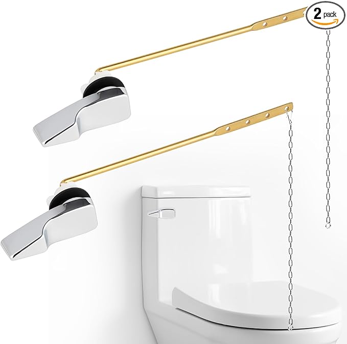 iFealClear 2 PCS Universal Brass Toilet Handle Lever Flush Replacement, Front Mount Toilet Tank Flusher Compatible with American Standard Toliets, Stainless Steel Flapper Chain, Chrome