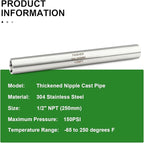 TAISHER 2PCS Stainless Steel Pipe Fittings, 1/2" NPT Female x 1/2" NPT Female Threaded, 10" Length Thickened Nipple Cast Pipe