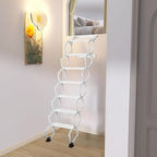 7 Steps Wall Mounted Attic Ladder, Indoor Attic Stairs Pull Down System, Metal Telescoping Step Ladders, Anti-slip Retractable Folding Stair, Loft Extension Steps Staircase for Garage (white, 7 Steps)