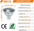 Vinaco MR16 Halogen Bulb 50W 12V, 10 Pack MR16 Bulb Dimmable, Long Lasting MR16 12V 50W Halogen, 2800K Warm White 50 W 12v Bulb with GU5.3 Base, for Landscape, Track Lights, and Fiber Optics