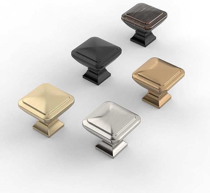 6 Pack 1.2 Inch Brushed Brass Cabinet Knobs Gold Drawer Knobs Square Kitchen Cabinet Knobs Zinc Cabinet Hardware Dresser Knobs Kitchen Knobs for Cabinets Gold Knobs for Cabinets