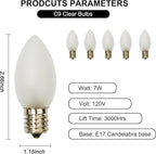 25 Pack C9 Frosted White Christmas Light Bulbs,C9 Incandescent Glass Bulbs for Outdoor Indoor String Light,C9/E17 Candelabra Base 7 Watt Great for Night Light and Christmas Decorations