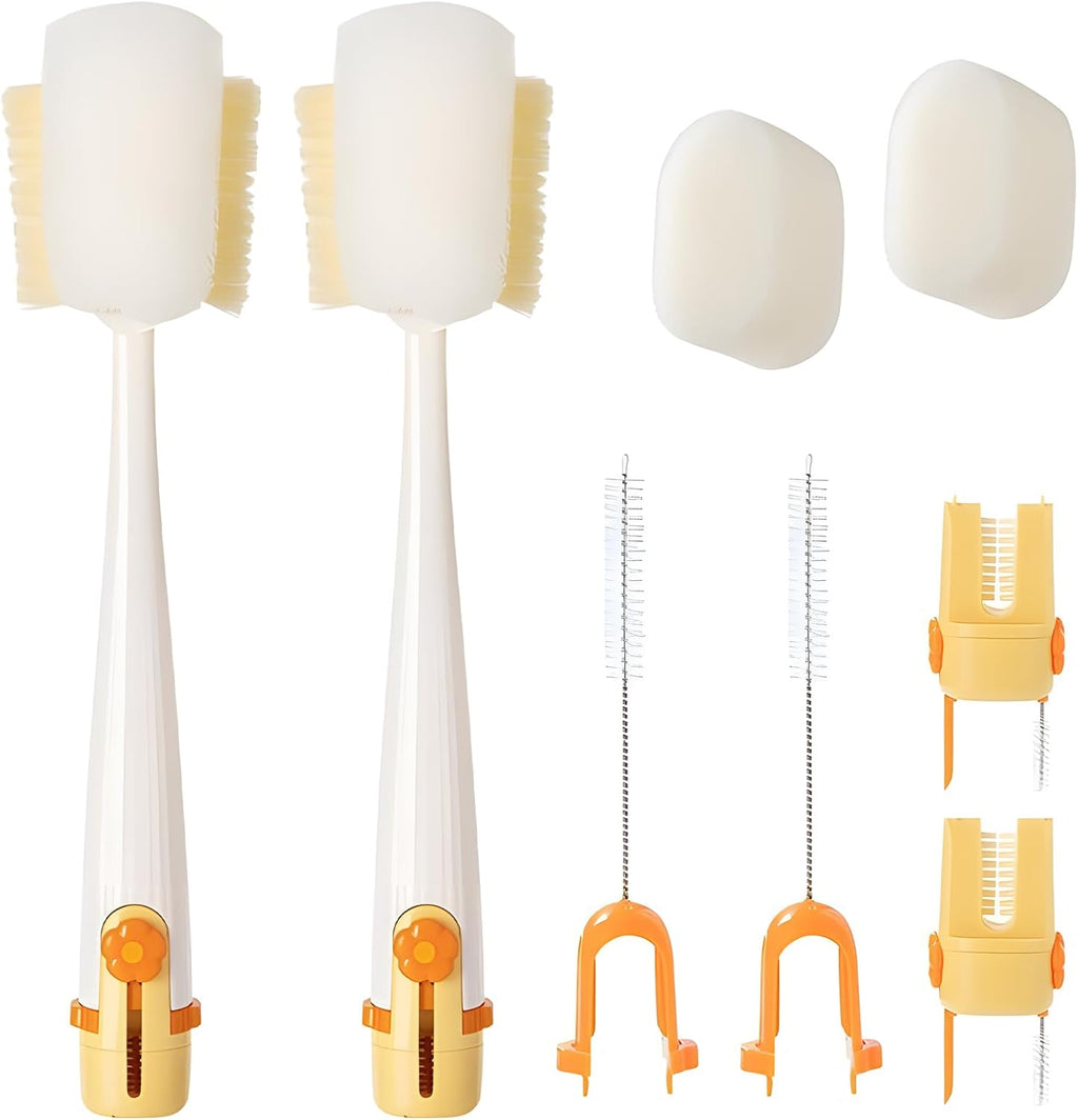 5 in 1 Bottle Cleaning Brush, 2025 New Travel Bottle Cleaner Kit, Long Handle Brush, Bottles Cleaner Brushes Set for Baby Bottles, Mugs, and Wine Glasses (2Yellow)