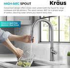 KRAUS Oletto Modern Industrial Pull-Down Single Handle Kitchen Faucet in Brushed Gold, KPF-2654BG