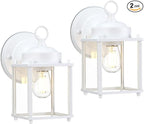 GRUENLICH Outdoor Wall Sconce, Exterior Wall Lighting Fixtures with Clear Glass, Front Porch Lighting, Anti-Rust Outside Lights for Patio, Doorway, White, 2 Pack