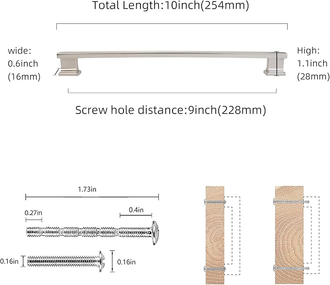 COTYKILEY 10 Pack 9 Inch(228mm) Brushed Satin Nickel Cabinet Handles Kitchen Cabinet Pulls Cabinet Door Handles Kitchen Cabinet Hardware
