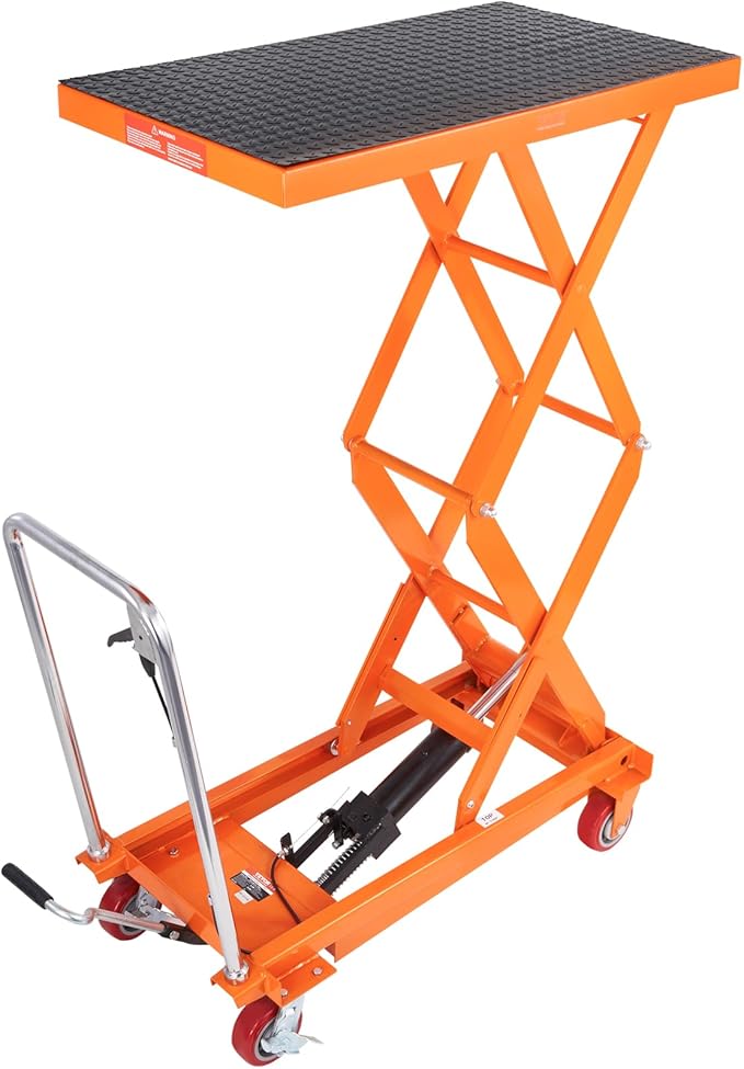 VEVOR Hydraulic Lift Table Cart, 1760lbs Capacity 59" Lifting Height, Manual Double Scissor Lift Table with 4 Wheels and Non-Slip Pad, Hydraulic Scissor Cart for Material Handling and Transportation