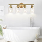 4-Light Bathroom Light Fixtures, Brushed Gold Modern Vanity Lights Over Mirror with Clear Glass Shade, Bathroom Wall Lamp for Mirror Kitchen Living Room Hallway Cabinet Porch Bedroom Reading room