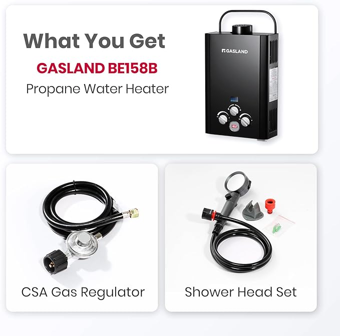 GASLAND BE158B 1.58GPM 6L Portable Hot Water Heater, Instant Propane Water Heater, Overheating Protection, Easy to Install, Use for RV Cabin Barn Camping Boat, Black