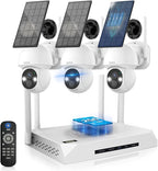 《100% Solar Powered & 2-Way Audio》Outdoor Wireless PTZ Camera System, 4MP Solar Powered Battery Cameras,Home Video Surveillance, Surveillance DVR Kits