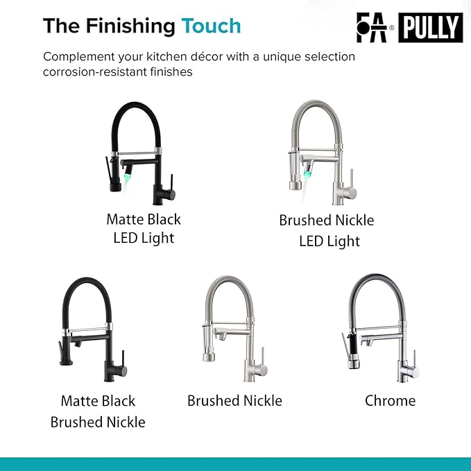 Pull Down Kitchen Faucet with Sprayer,Fapully Commercial Black Spring Kitchen Sink Faucet with Brushed Nickel