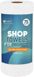 Orighty Microfiber Cleaning Cloths, 75 Sheets Shop Towels, Reusable Paper Towels Shop Rags, Washable Microfiber Towel Roll Cleaning Rags for Cars, House, Kitchen, 11.5’’ x 11.5’’, White