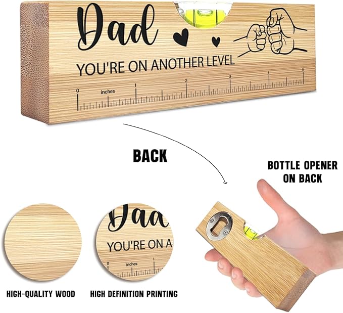 Christmas Gifts for Dad from Daughter Son Wife Spirit Level Bottle Opener Valentines Birthday Thank You Gifts Ideas for Daddy New Dad Grandpa Papa You're on Another Level Sign