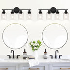 4-Light Bathroom Light Fixtures, Matte Black Modern Vanity Lights Over Mirror with Clear Glass Shade, Bathroom Wall Lamp for Mirror Kitchen Living Room Hallway Cabinet Porch Bedroom Reading room