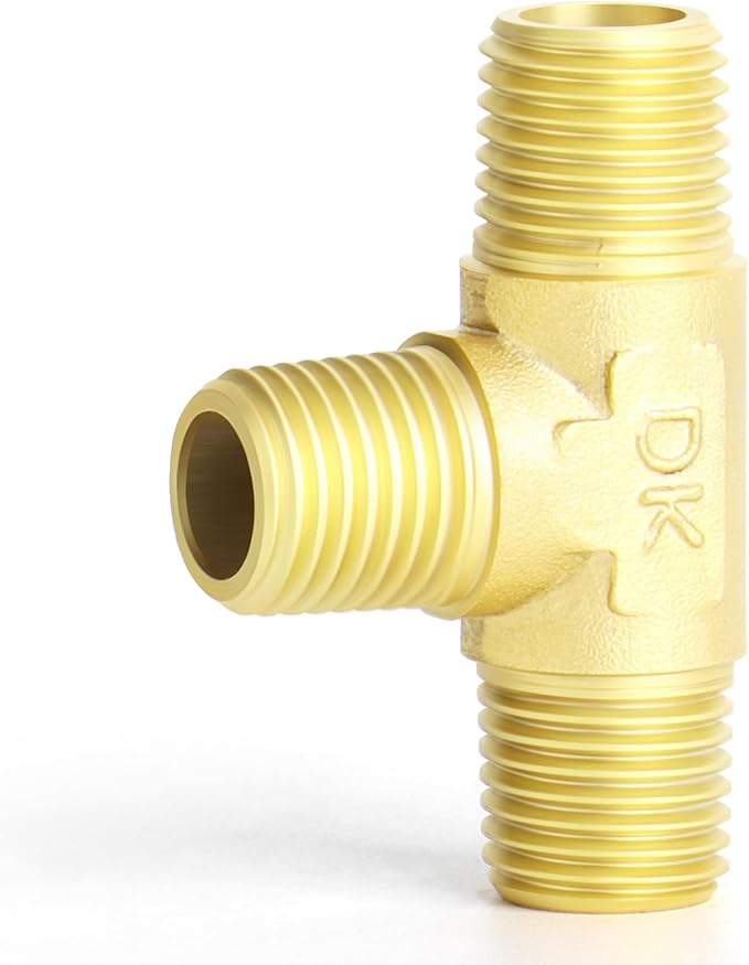 GASHER 2PCS Brass 3 Way, 1/4" x 1/4" x 1/4" NPT Male Tee Pipe Fittings