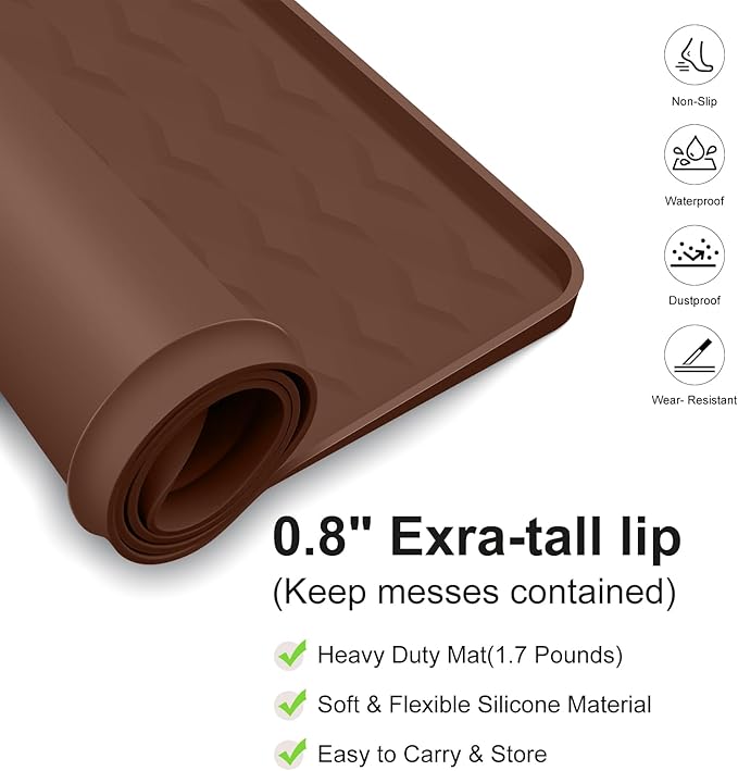 Washer and Dryer Covers for the Top,23.6'' x 19.7'' Silicone Dust Pad for Laudry Machine & Dryer,Non-slip Heavy Duty Waterproof Counter Top Protector Guards for Landry & Kitchen,Brown