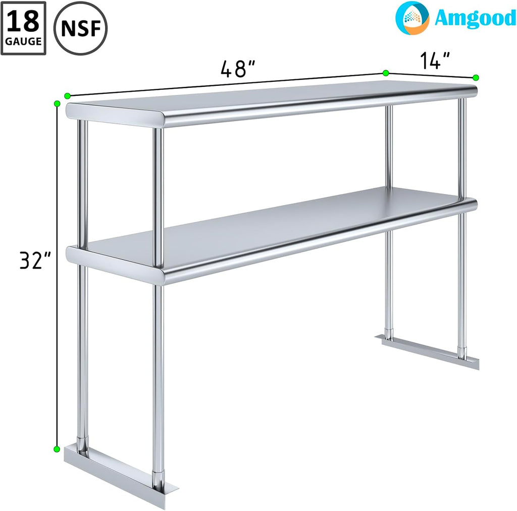 AmGood Double OverShelf Stainless Steel NSF - Many (48" Long x 14" Deep)