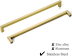 Gold Handles for Kitchen Cabinets 10 Pack, 12-3/5 Inch Hole Center Stainless Steel Square Cabinet Pulls Brushed Gold Cabinet Handles Drawer Handles Dresser Hardware