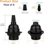 8 Pack E26 E27 Light Sockets, Black Medium Screw Base with Shade Ring, Retro Period Style Edison Lamp Holder, Replacement DIY Making Light Bulb Socket Cover Pendant Lamp Holder Keyless Lamp