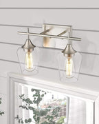 2 Lights Bathroom Light Fixture, 15 Inch Brushed Nickel Bathroom Vanity Lights Over Mirror, Modern Farmhouse Bath Wall Sconce Light with Clear Glass, WL9167-2C