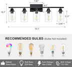 5 Light Bathroom Light Fixtures Black Vanity Light Over Mirror Modern Farmhouse Wall Lighting Sconces Wall Lamp for Bathroom, Bedroom, Living Room E26 Socket with Glass Shade