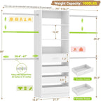 Aheaplus Closet System, 4-9Ft Closet Organizer with 4 Wooden Drawers, Wood Closet Organizer System with Tower, Walk-in Closet Organizer Wardrobe Clothes Rack with 4 Hanging Rods, Garment Rack, White