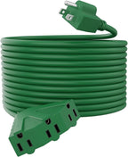 PLUGTUL 100FT Outdoor Extension Cord with Multiple Outlets, 14 Gauge, 3-Outlet, SJTW, 15A 14AWG 1875W SJTW, ETL Listed - Great for Christmas Decoration Lights, Green