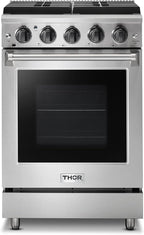 Thor Kitchen 24 in. Freestanding Gas Range LRG2401U with 4 Sealed Burners, 3.7 cu. ft. Oven, Storage Drawer, Cast Iron Grate in Stainless Steel