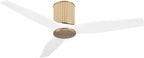 48" Ceiling Fan No Light - Low Profile Flush Mount Ceiling Fan, 6-Speed Remote Control, Solid Wood, Quiet Reversible DC Motor, White/Gold Finish, for Bedroom, Living Room, Porch
