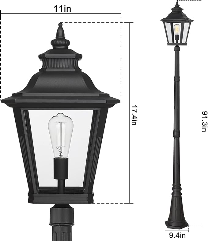 Outdoor Lamp Post Light, Waterproof Outdoor Classic Street Lights with Clear Glass for Backyard, Patio, Garden, Lawn, Pathway, Driveway